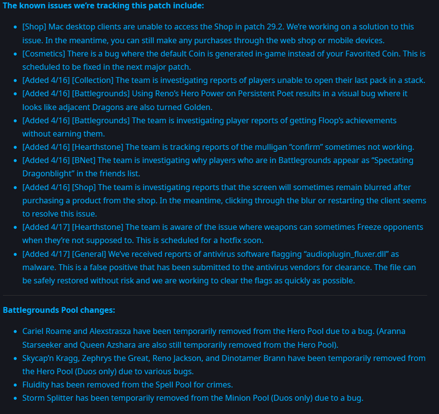 A bunch more bugs were added to the list of known issues, including some weapons unintentionally freezing the opponent on hit in Constructed. A hotfix for that problem will happen soon. Learn more here: hearthstonetopdecks.com/patch-29-2-kno… #Hearthstone