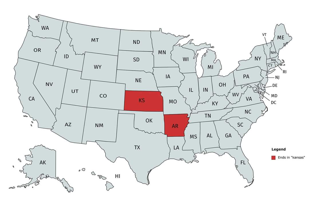 Map of states ending in kansas