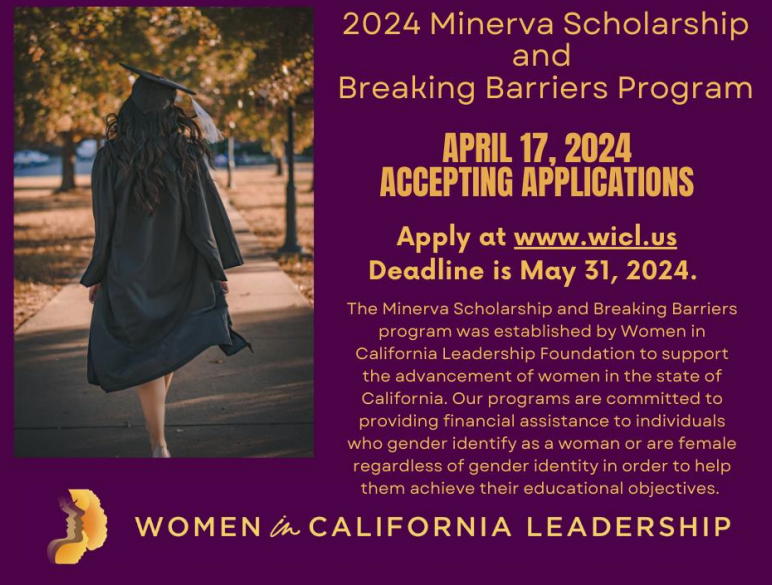 Attention all eligible students: Check out the Women in CA Leadership Foundation’s Minerva
Scholarship & Breaking Barriers programs! Info at wicl.us #WiCLScholars2024