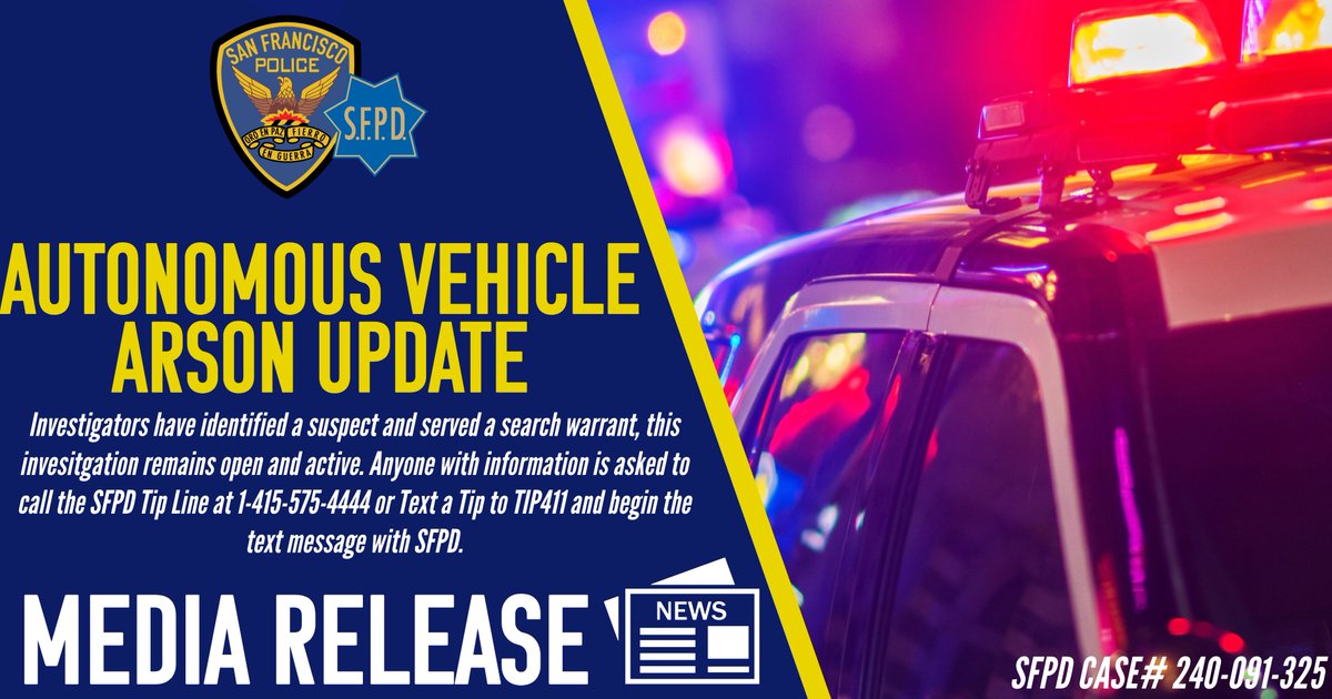 Investigators have identified a suspect connected to an incident that occurred on Feb 10, 2024, on the 700 block of Jackson St in which an autonomous vehicle was involved in an arson. ➡️ tinyurl.com/4hxvycyu