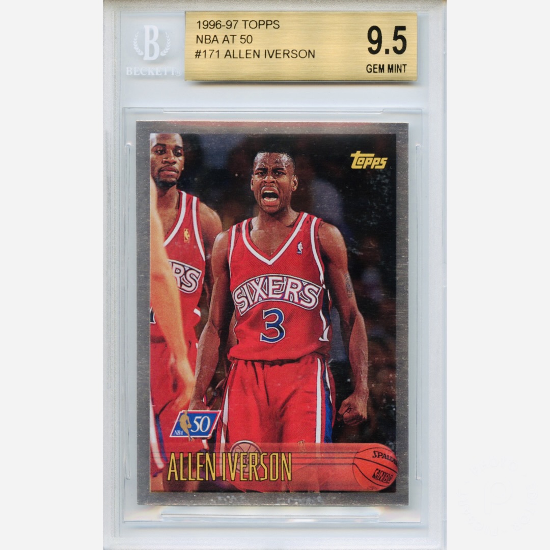 1996 Topps NBA AT 50 Allen Iverson   #topps #toppsbasketball #rookiecard #76ers #philly76ers #alleniverson #theanswer #ai #sixers #sixersnation #gemmint #bgs95 #beckettgrading #bgsgraded #sportscards #sportscardinvestor #showyourhits #thehobby #whodoyoucollect #tradingcards