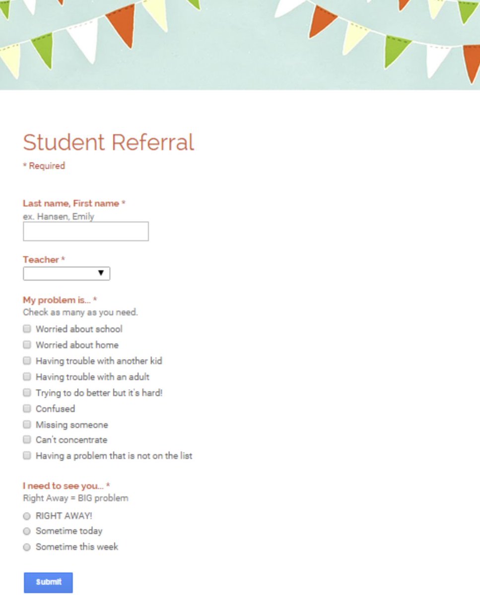 Students fill out these online counselor referrals in the classroom so they don't have to spend time trying to track down support. See how this strategy supports students, teachers and families: hanselorthecounselor.blogspot.com/2015/04/counse…