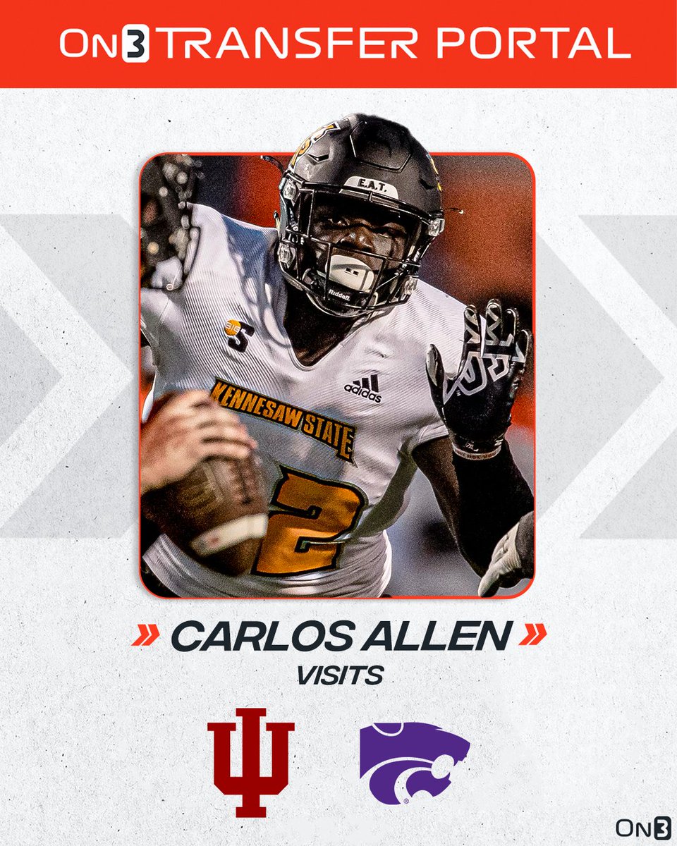 Kennesaw State DL Carlos Allen Jr. will make visits to Houston and Kansas State, sources tell @On3sports. Indiana will be a home visit. The 6-foot-1, 303-pounder has 35 tackles, 2.5 TFL and a forced fumble over the past two seasons. Read: on3.com/transfer-porta…