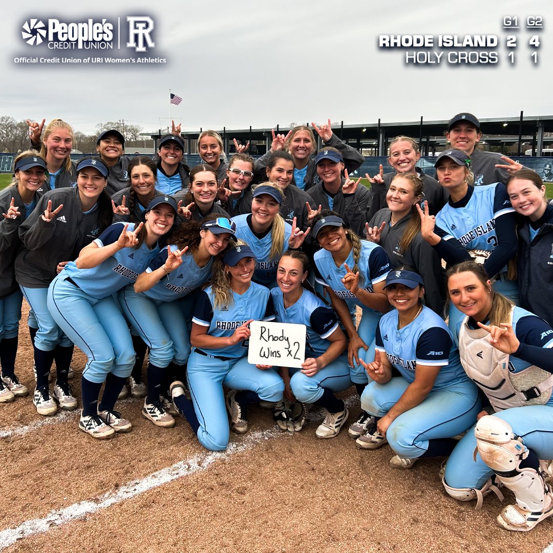 how 𝘴𝘸𝘦𝘦𝘱 it is 🙌 Rhody beats Holy Cross in both games of today’s doubleheader! 🐏🐏 @RhodySoftball #GoRhody
