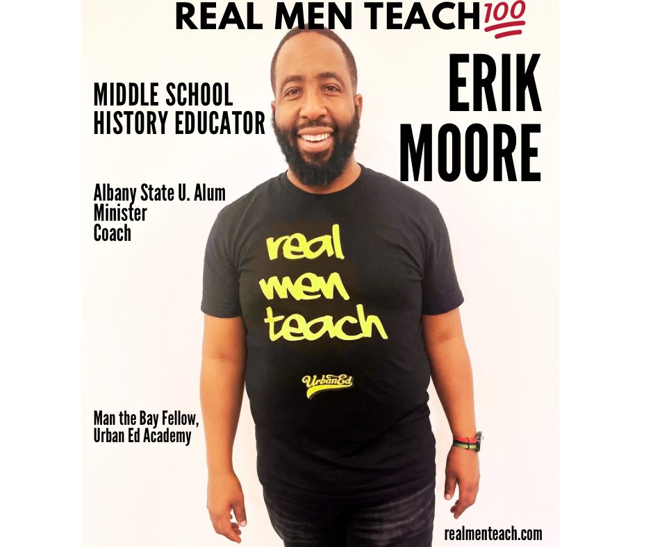 We are partnering with @UrbanEdAcademy 💛✊🏾 Man the Bay is a fellowship that covers living expenses of Black male pre-service teachers, and provides critical training and support for teaching.📚🎓 To we honor Erik Moore, Man the Bay Fellow. Apply realmenteach.com/jobs