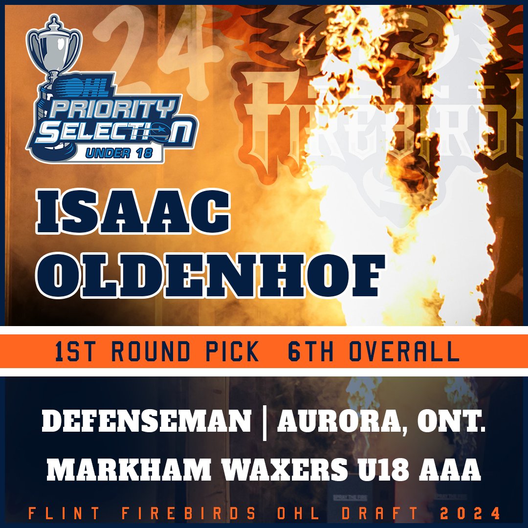 With the sixth pick in the 2024 U18 OHL Priority Selection, the Firebirds are happy to select Isaac Oldenhof!

#OHLU18Draft