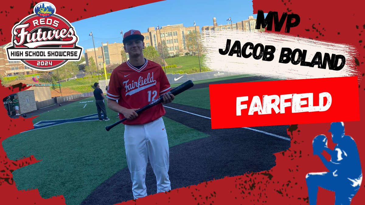 Congratulations to Jacob Boland, @fairfield_tribe, named #MVP of today’s @Skyline_Chili @Reds Futures High School Showcase matchup against @Baseball_Aves. @RedsCommunity @SportsMed4Kids