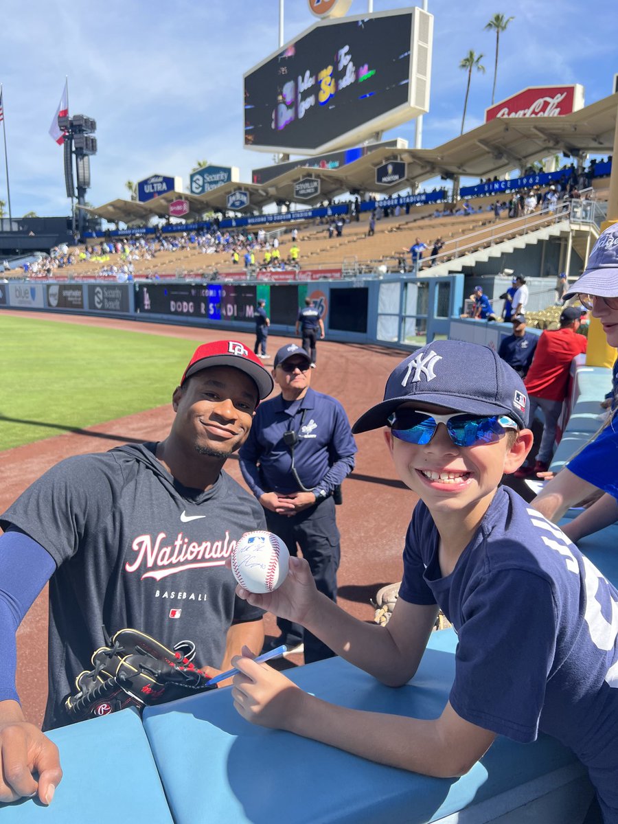 My grandson Declan at Dodger Stadium hanging with Josiah Gray of the Washington Nationals. Josiah played for the ⁦@ChathamAnglers⁩ of the ⁦@OfficialCCBL⁩ and Declan loves going to ⁦@FirebirdsCCBL⁩ games when he visits me on Cape Cod each summer!