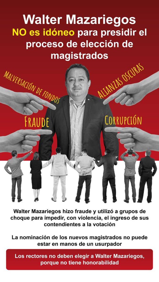 🚫Tras iniciar el proceso de elección de magistrados de la CSJ y Salas de Apelaciones, existe la posibilidad de que el rector de facto de la #Usac, Walter Mazariegos, presida una de las dos comisiones de postulación. 🏛️🔎 Organizaciones advierten sobre su nombramiento y rechazan…