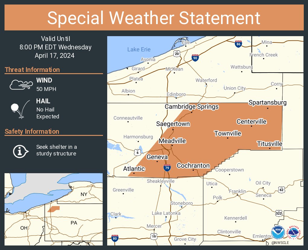A special weather statement has been issued for Meadville PA, Titusville PA and Cambridge Springs PA until 8:00 PM EDT