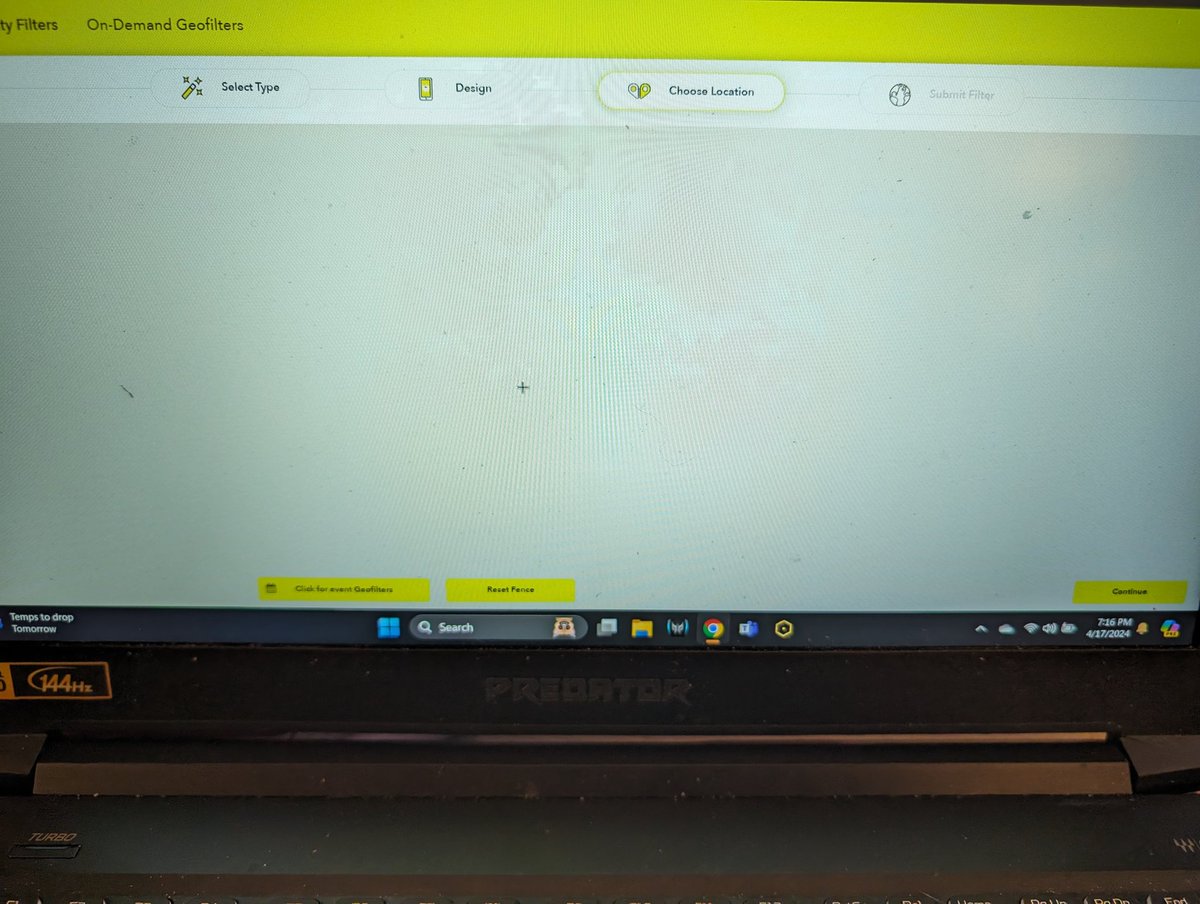 MADollarSign's tweet photo. @Snapchat why am I only seeing this when I try to select a location for a geofilter? I've tried multiple computers, browsers, and even on mobile - nothing makes the map appear. https://t.co/vI94yTpdVI