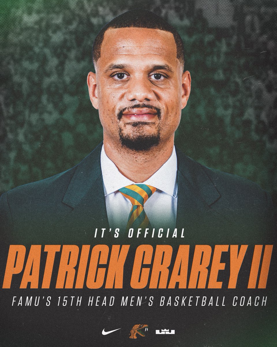 🚨 𝗜𝗧'𝗦 𝗢𝗙𝗙𝗜𝗖𝗜𝗔𝗟 🚨 Patrick Crarey II has been named the 15th head men's basketball coach at Florida A&M. @CoachCrarey will be officially introduced tomorrow at 2 p.m. on Rattlers+. 📰 famuathletics.com/CoachCrarey #FAMU | #FAMUly | #Rattlers | #FangsUp 🐍