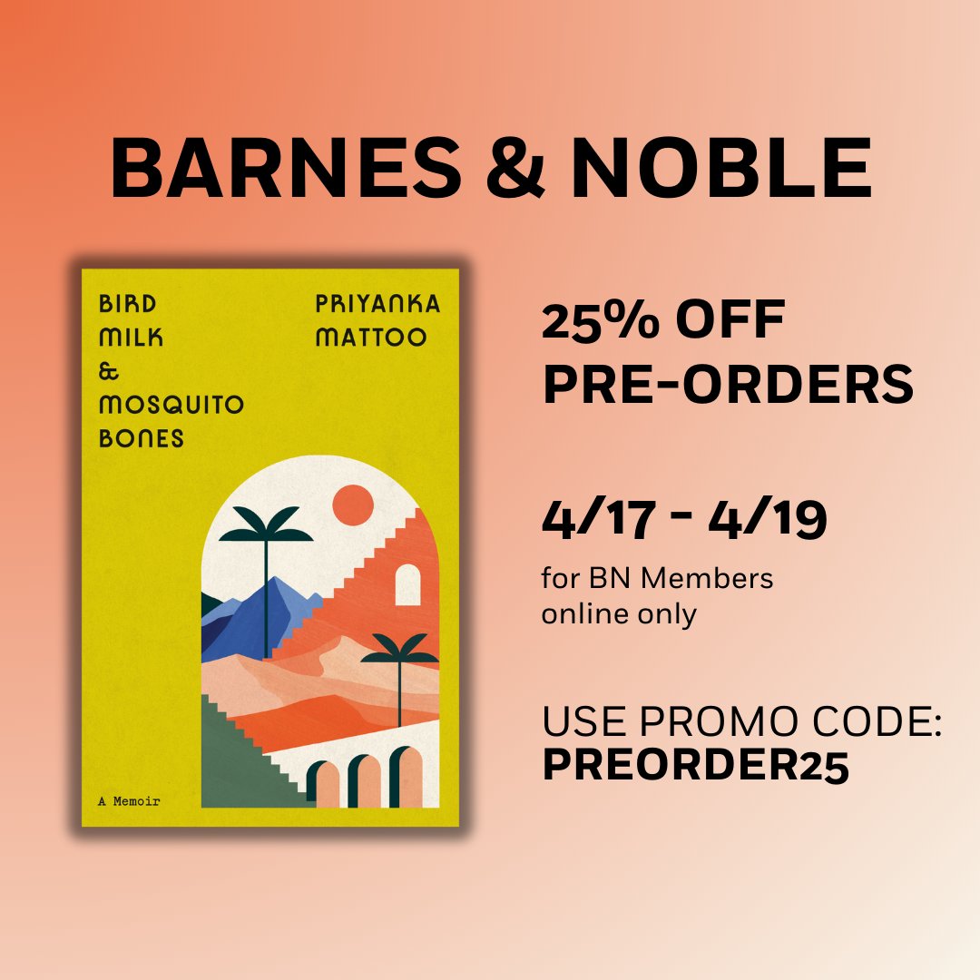 BEHOLD a @BNBuzz COUPON for my immigrant memoir!!! I knew the aunties would be proud of me eventually! *Members get 25% off with code PREORDER25* barnesandnoble.com/w/bird-milk-mo…