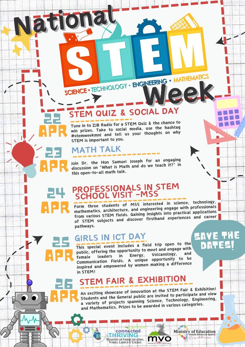 mvoms's tweet photo. Exciting news! MVO is proud to co-organize the inaugural STEM Week from April 22-26 in collaboration with MCWLE and MOE. Join us for a week of inspiring activities to celebrate Science, Technology, Engineering, and Mathematics! #STEMWeekMNI #Montserrat #MVO #MCWLE #MOE https://t.co/3dNEuhO0mQ