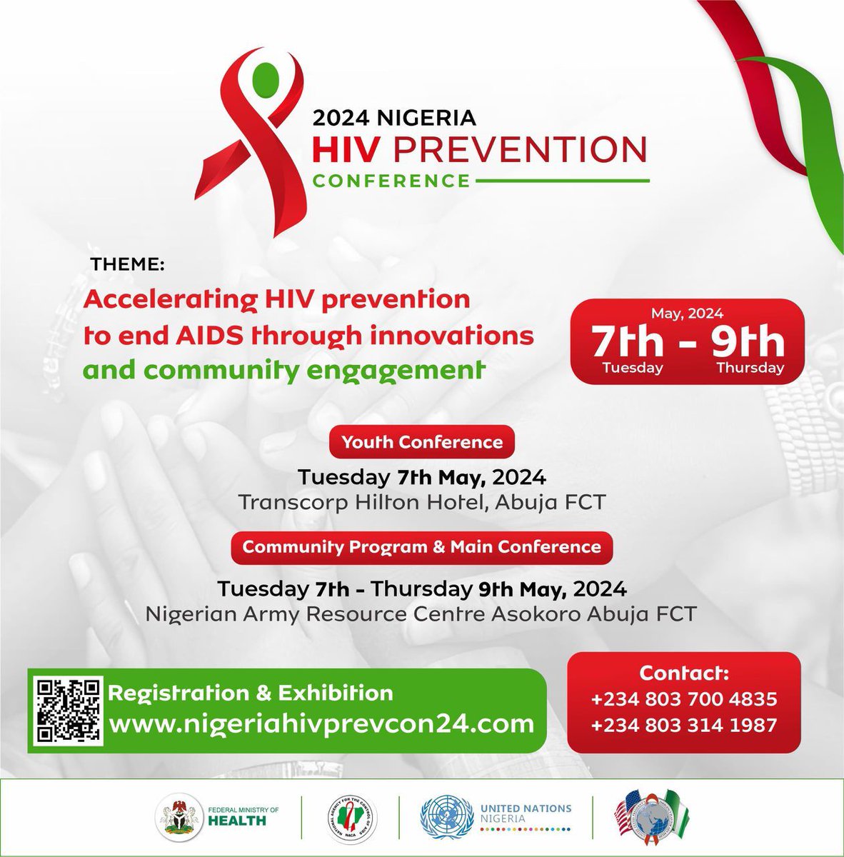 Come participate in the change we need by coming to the Nigeria HIV Prevention Conference 2024. Theme: Accelerating HIV prevention to end AIDS through innovations and community engagement. The dates are May 7–9, 2024. To reg👉🏾 nigeriahivprevcon24.com/registration/ #AYP4Change #NHIVYPC2024