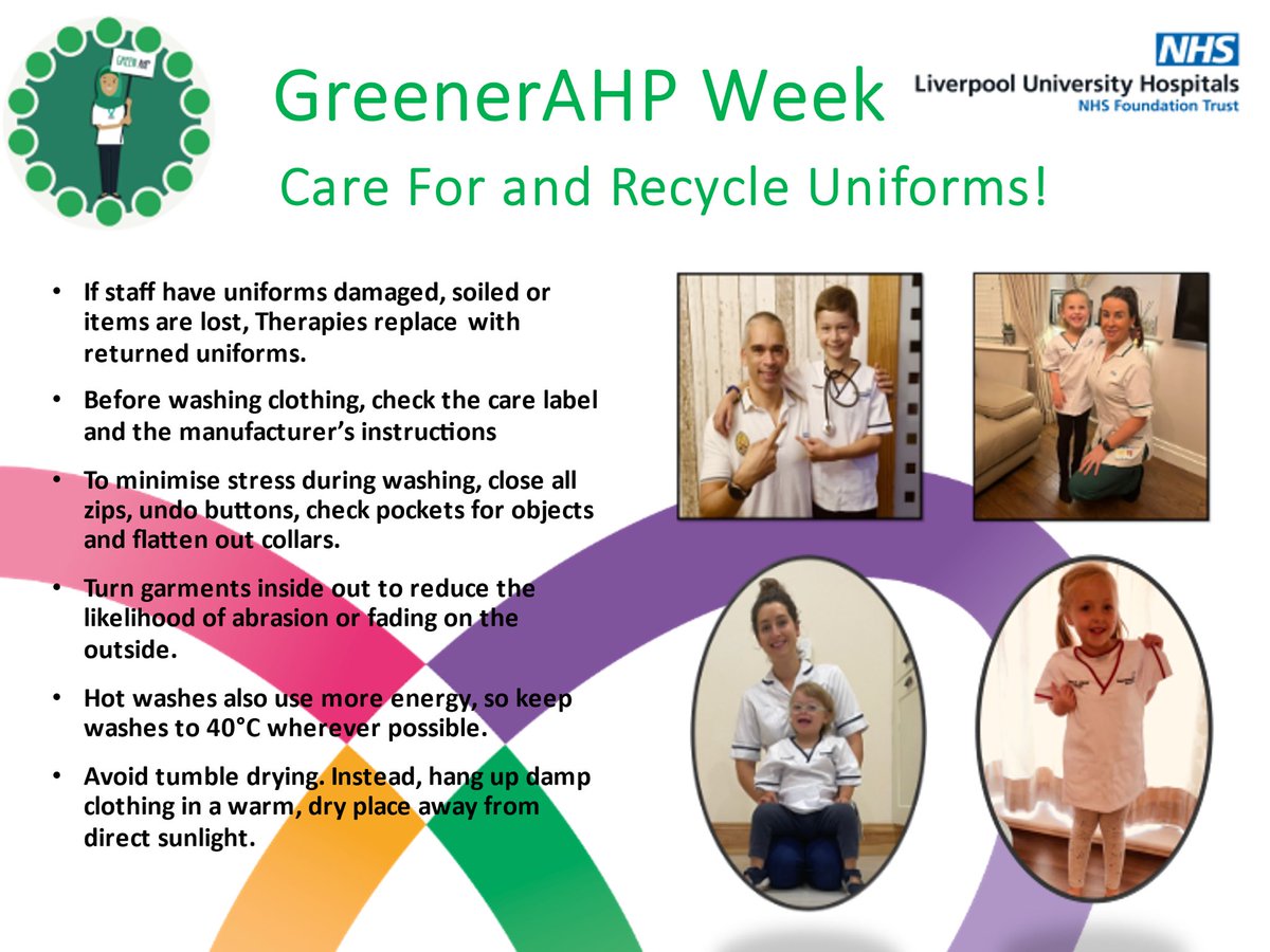 Day 4 of #GreenerAHP week @LivHospitals 💚 Our uniform amnesty continues & today we have some #TopTips on the photo below, for taking care of your uniform whilst also reducing your carbon footprint 👍🏻♻️ #NetZero #MiniAHPs @WeAHPs
