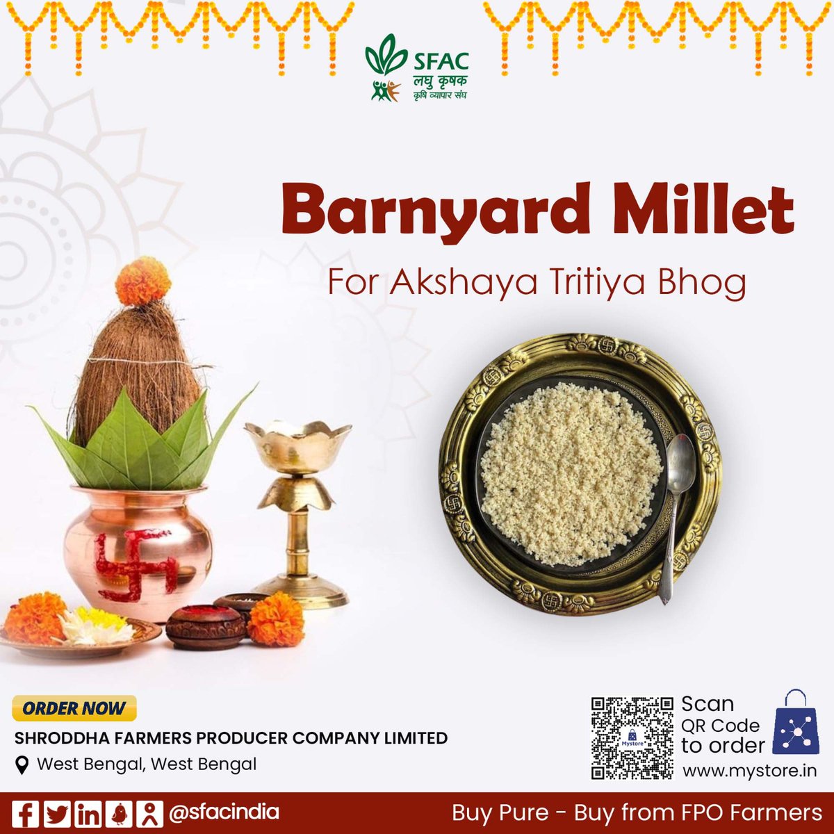 Lord Vishnu has a sweet tooth. So, this Akshaya Tritiya, please him with millet pudding made with unpolished, pure & 100% organic Barnyard millet. Buy from FPO farmers at👇 mystore.in/en/product/sri… 🪷 @AgriGoI @ONDC_Official @PIB_India @mygovindia #akshayatritiya2024 #Taste