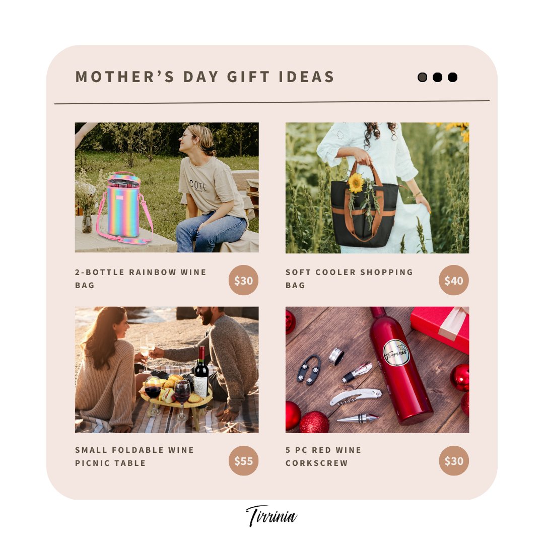 🍷🎁Show Mom how much you care with a thoughtful gift from Tirrinia. Whether she loves picnics, beach days, or cozy nights at home, we have the perfect Mother's Day gift to suit her unique style and interests.

#Tirrinia #treatyourmum #lovemom #mothersday2024 #mothersdaygift
