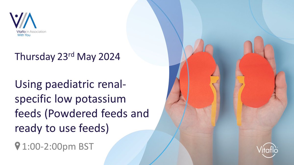 Are you a HCP interested to learn more about the use of paediatric renal-specific low potassium feeds? Christina Nelms will be discussing how best to use these in our renal webinar next month. 🗓Thursday 23rd May 💻Virtual ✍Registration is now open on VIA: