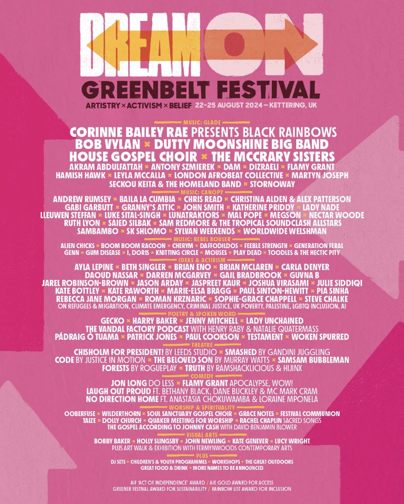We’re taking #chisholmforpresident to @greenbelt !!! Check out this amazing line up including us and Leeds’ favourite @CorinneBRae Join us in August for #arts #activism and #funkytunes by @testamentonline