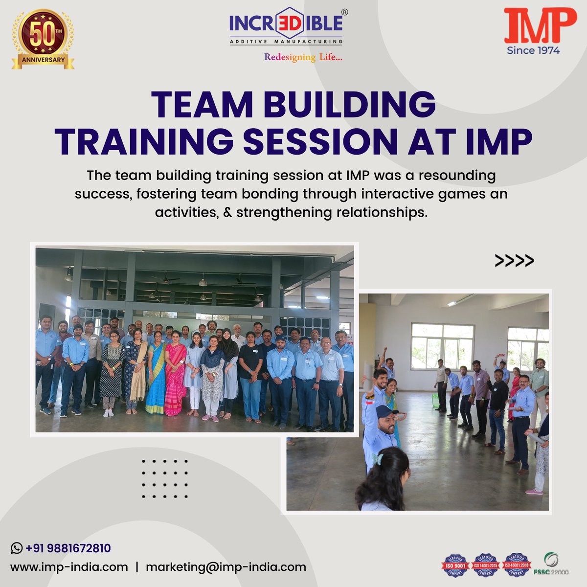 Thrilled to share the success of our team building session at IMP!
.
.

#TeamBuilding #IMPTeam #SuccessStories #BondingMoments #TeamUnity #StrongerTogether #InteractiveActivities #RelationshipBuilding #TeamworkWins #CollaborativeCulture #WorkplaceDevelopment #TeamEngagement #IMP