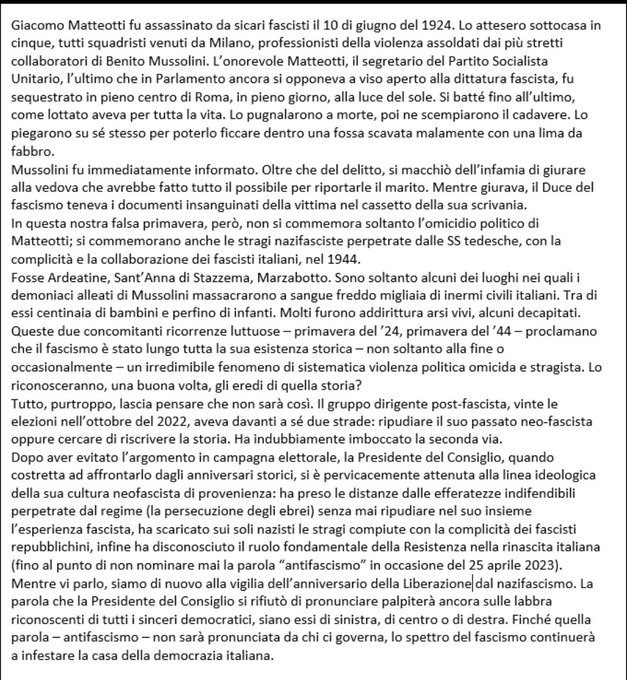 #25aprile #FestadellaLiberazione 
#25aprile_è_ANTIFASCISTA #25aprile2024 #VivalItaliaAntifascista #vivalaRepubblicaantifascista #AntonioScurati #SerenaBortone #censura #censuRAI #LiberationDay