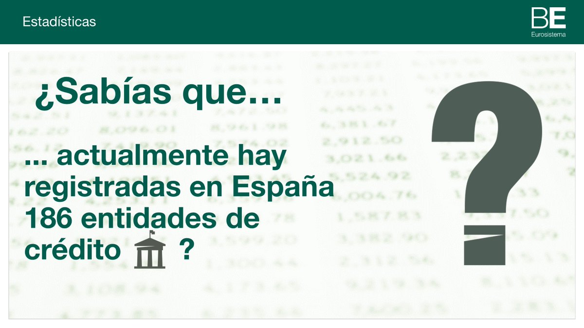 El @BancoDeEspana ofrece las listas oficiales del @ecb de instituciones financieras tanto españolas como europeas. Si sigues el enlace, encontrarás el nombre de las instituciones registradas en España 🏦. bde.es/webbe/es/estad… #bdeEstadísticas