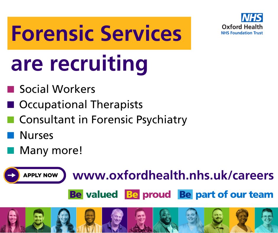 Forensic Services are recruiting! 

Find out more loom.ly/8KWiN84

#OneOHFT #WorkWithUs #Hiring #NHSJobs #JoinOurTeam #Forensic