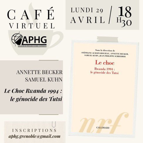 Ça s’approche le joli rendez-vous avec @samkuhn74 et Annette Becker. C’est ce lundi à 18h30. On peut même encore s’inscrire car il reste des places 😉. @APHG_National @AlineFryszman @PhPrudent1 @CoyoPhilippe