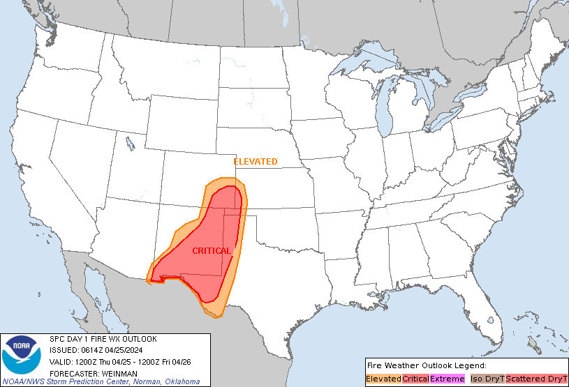 SPC: Critical fire weather area for the Southern High Plains and Southern New Mexico. #FireWx #NMwx #TXwx