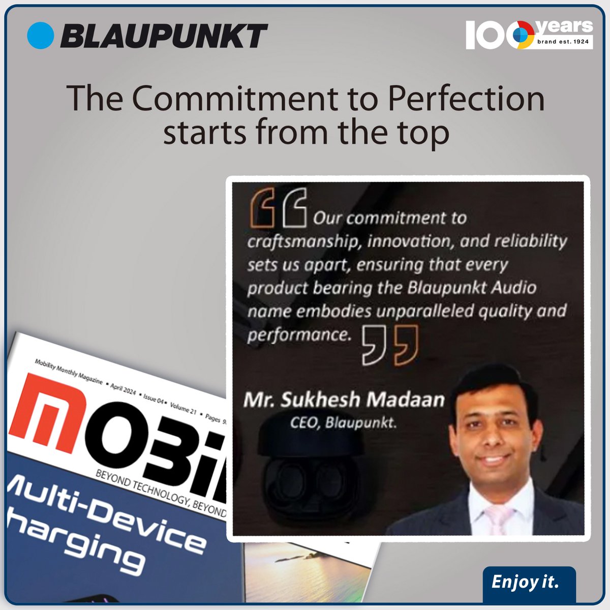 An unfaltering commitment to Quality! That is what sets every #Blaupunkt apart. And this is supported by a #100years of delivering what we promise. Our #CEO, @Sukheshmadaan , speaks about how we create the unbeatable #BlaupunktAudio experience to @MobilityIndia.…