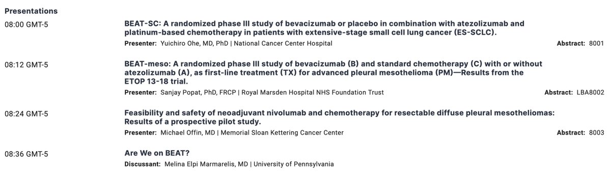This will be a cracking session at #ASCO24. Many of our Kent patients willingly participated in BEAT-meso so this will be deep. Intrigued to see 'resectable mesothelioma' is still a thing. @MMarmarelis will be a great discussant.
