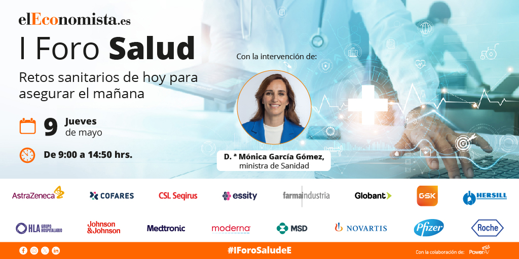 🔶 I Foro Salud | Retos sanitarios de hoy para asegurar el mañana #IForoSaludeE 📅 Jueves, 9 de mayo 🗣️ Apertura institucional de la mano de: 🔸 Mónica García, ministra de Sanidad 💡 Patrocinado por @Farmaindustria, @GSK_ES, @NovartisSpain, @COFARES, @Globant, HLA (ASISA),…