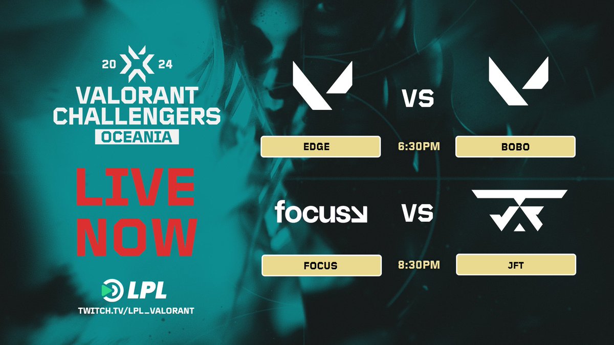 LPL_VALORANT's tweet image. The VCT OCE 2024 Stage 1 lower bracket playoffs are LIVE ON TWITCH!

EDGE 🆚 @BOBOvlr 
@FOCUSGGAU 🆚 @JFTesp 

🔴 LIVE NOW 📺 twitch.tv/lpl_valorant
🎙️ @HazDaddySlim  @bluepanda_casts  🔍 @crashobs 

#ChallengersOceania | #VCT | #LPLValorant