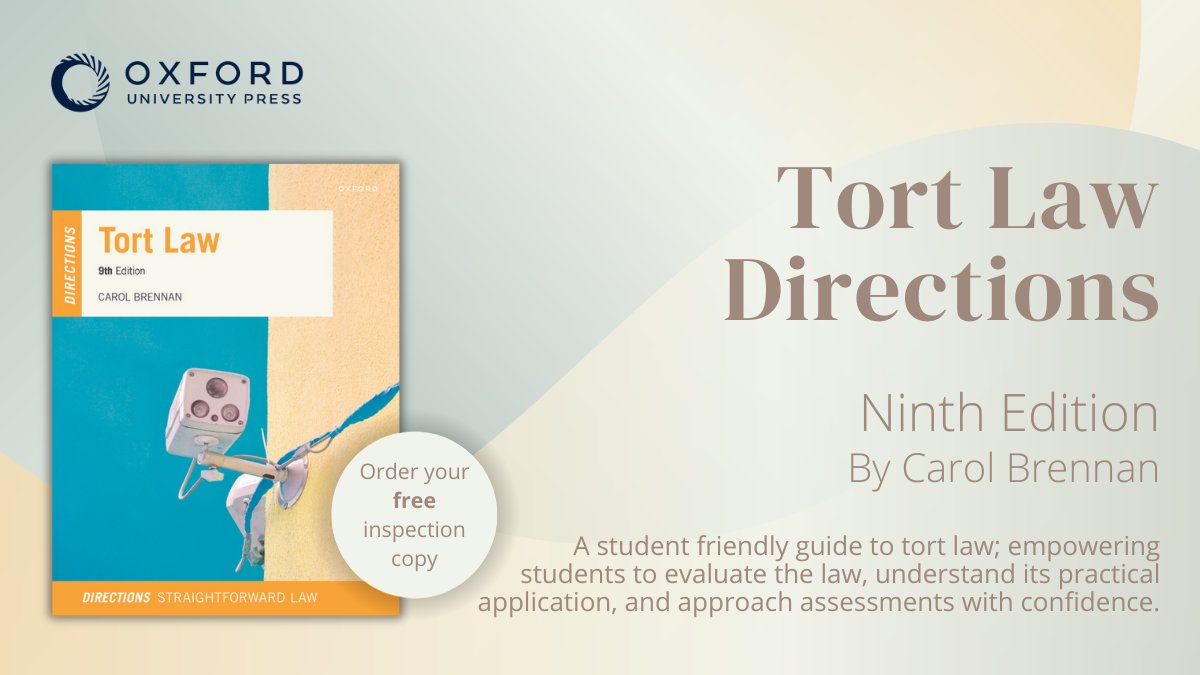 Newly published, our 9th edition of Tort Law Directions. A considered balance of depth, detail, context, and critique. A student friendly guide to Tort Law gives a practical approach for students with visually engaging learning. Find out more: oxford.ly/3QiLzr1