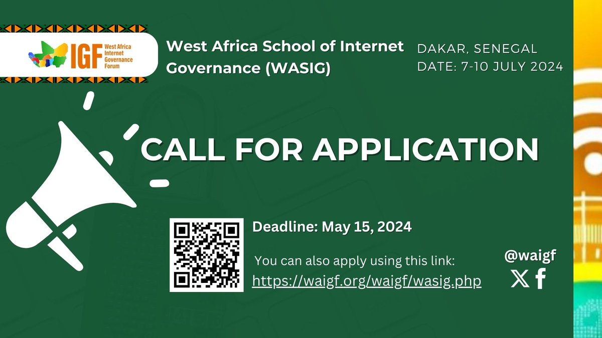 Are you passionate about Internet governance and located in West Africa? Join us this July at the WASIG in, Sénégal 🇸🇳for our fully sponsored Summer School! Women and youth are encouraged to apply via: bit.ly/WASIG2024 Network, learn, and make an impact.