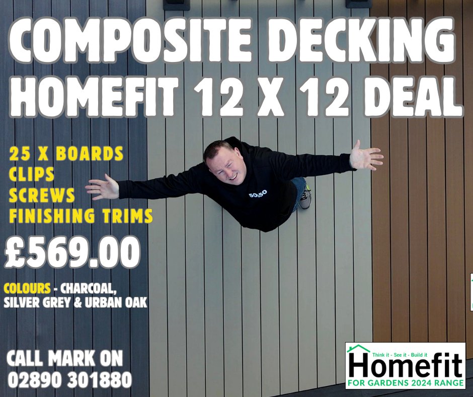 ‼️ 𝗖𝗢𝗠𝗣𝗢𝗦𝗜𝗧𝗘 𝗗𝗘𝗔𝗟 ‼️ The Homefit Summer ☀️ Composite Deal 𝟏𝟐 𝐱 𝟏𝟐 𝐃𝐞𝐚𝐥 𝐟𝐨𝐫 𝐨𝐧𝐥𝐲 £𝟓𝟔𝟗.𝟎𝟎 25 x Boards l Screws l Finishing Trims 𝗖𝗔𝗟𝗟 𝗠𝗔𝗥𝗞 𝟬𝟮𝟴𝟵𝟬 𝟯𝟬𝟭𝟴𝟴𝟬 SHOP NOW homefitni.com/products/compo…