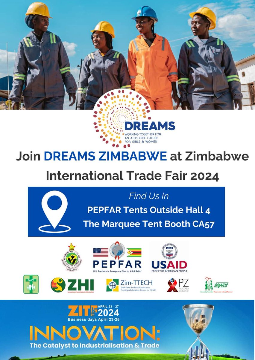 Are you attending #ZITF2024? If yes, be sure to make a stop by at the @PEPFAR Tents Outside Hall 4 and The Marquee Tent (Booth CA57) to learn more of the work being done to ensure AGYW are empowered with relevant life skills to innovate and catalyze industrial and trade growth.