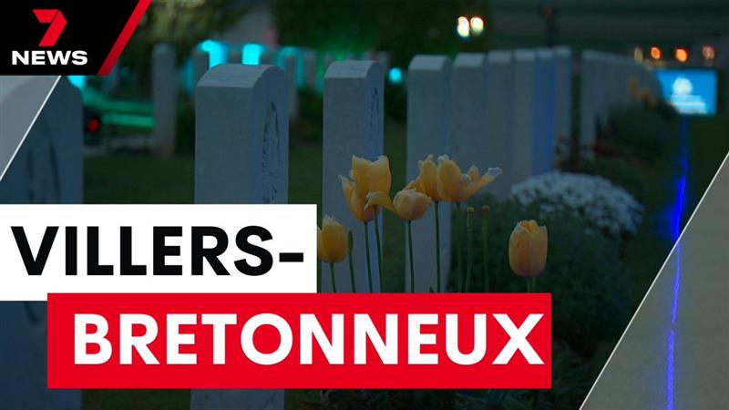 The town of Villers-Bretonneux saw horrific Australian casualties in 1918, drawing back generations of mourners from both countries. youtu.be/wQdgC6oJNbI @AshleeMullany #anzacday #7NEWS