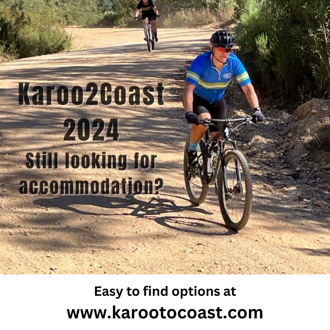 Riding @karootocoast and need a place to stay? Check out available options on the website: karootocoast.com/race-info/acco… Scroll down to 'FIND ACCOMMODATION IN KNYSNA HERE,' enter your dates, and see available options. See you in September! @visitknysna @ExploreKnysna