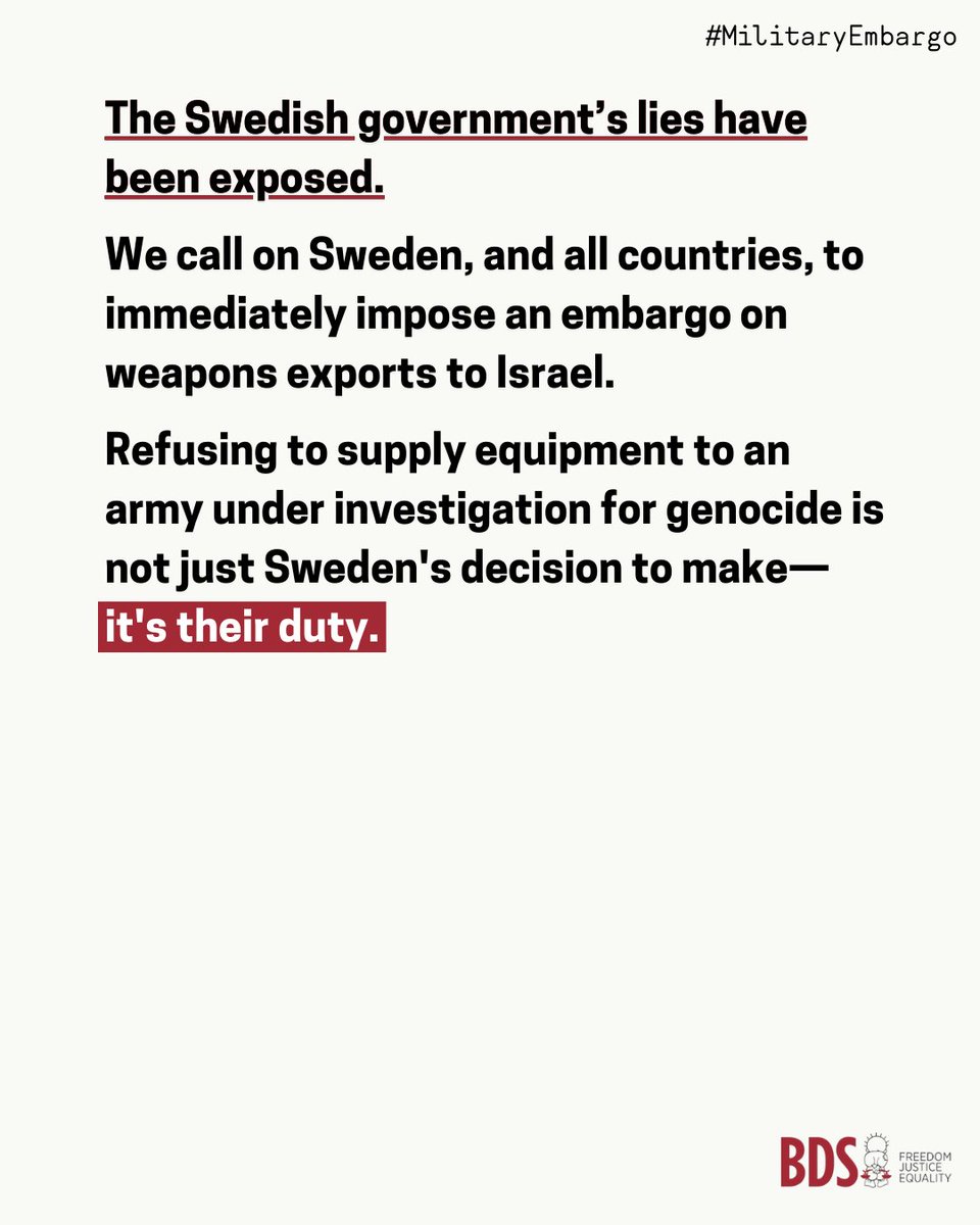 Refusing to supply equipment to an army under investigation for genocide is not just their decision to make—it’s their duty.

End #GazaGenocide 
#MilitaryEmbargo