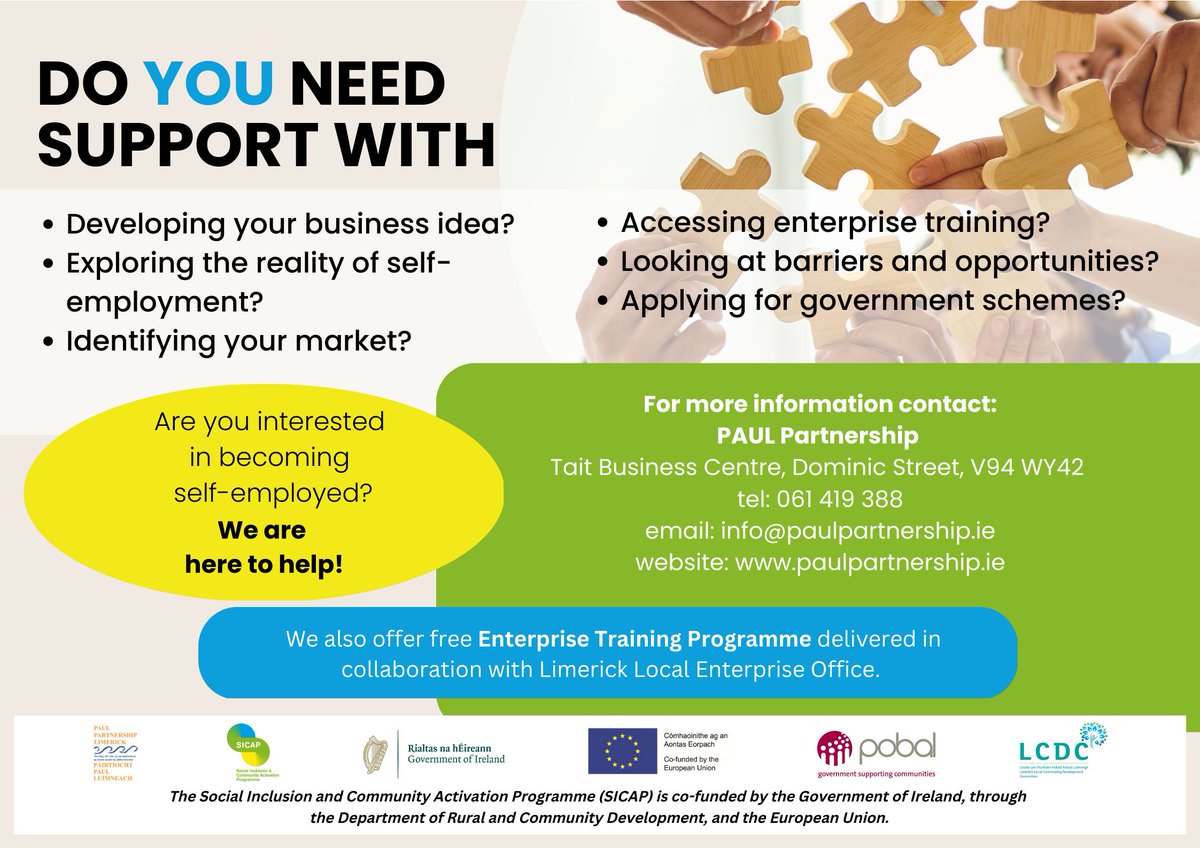 Interested in becoming self-employed? Our Social Inclusion Programme can help. See details below #SICAP #enterprisesupport #selfemployed #BTWEA #training
