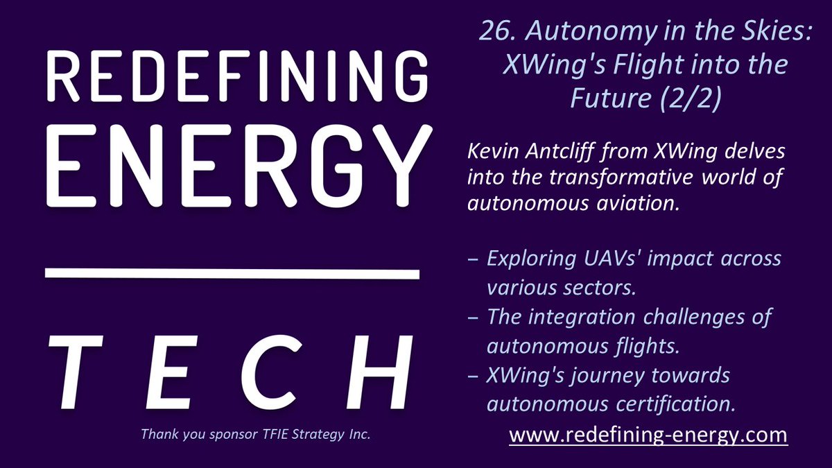 🎤Redefining Energy TECH26 Autonomy in the Skies: XWing's Flight into the Future (2/2) #applepodcasts podcasts.apple.com/gb/podcast/red… #Spotify open.spotify.com/show/5wwTdK7Tm… Host @mbarnardca discuss the future of electric and autonomous aviation with @XwingsHangar Kevin @airtravel4all (2/2)