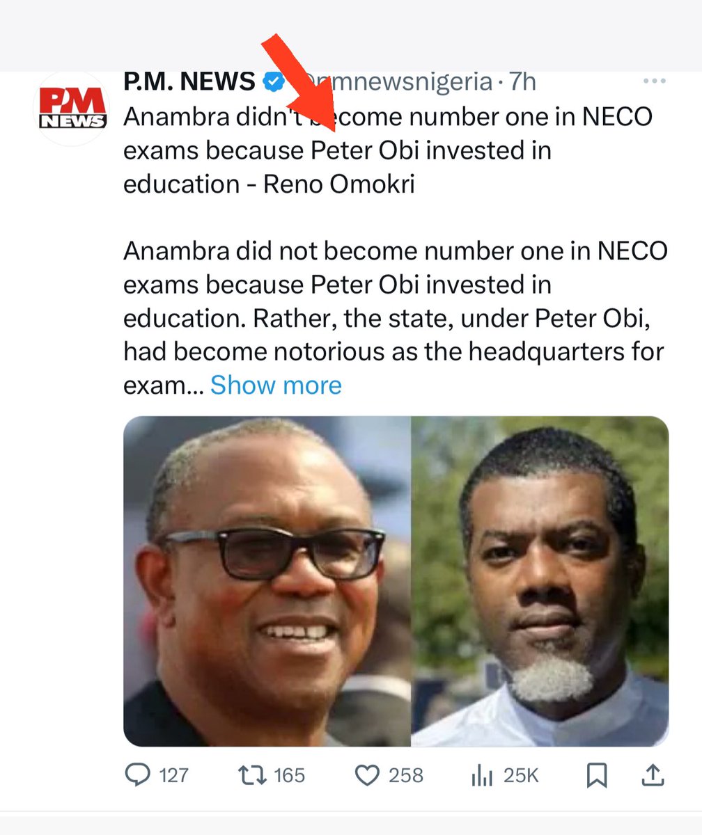 Please fact-check me: Under Peter Obi, Anambra was the world headquarters for exam fraud. It got so bad that immediately after his term ended, his successor had to shut down 486 exam fraud centres that had been allowed to flourish under Peter Obi to fraudulently bump up Anambra's…