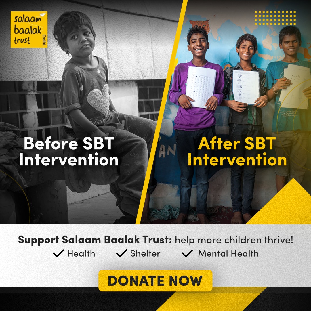 For you it's a donation . For them, it's the hope that turns dreams into reality.
Donate Now !

#SupportStreetChildren #ChangeLives #InnerPeace #SalaamBaalakTrustDelhi #BetterFuture #NGOImpact #ChildWelfare