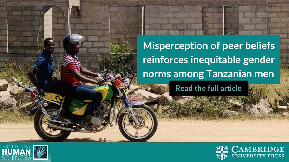 Newly Published: Misperception of peer beliefs reinforces inequitable gender norms among Tanzanian men | Evolutionary Human Sciences bit.ly/43rWjIP By David W. Lawson, Zhian Chen et al #AcademicTwitter #Cultural_Evolution #Gender_Norms #Social_Norms #Global_Health