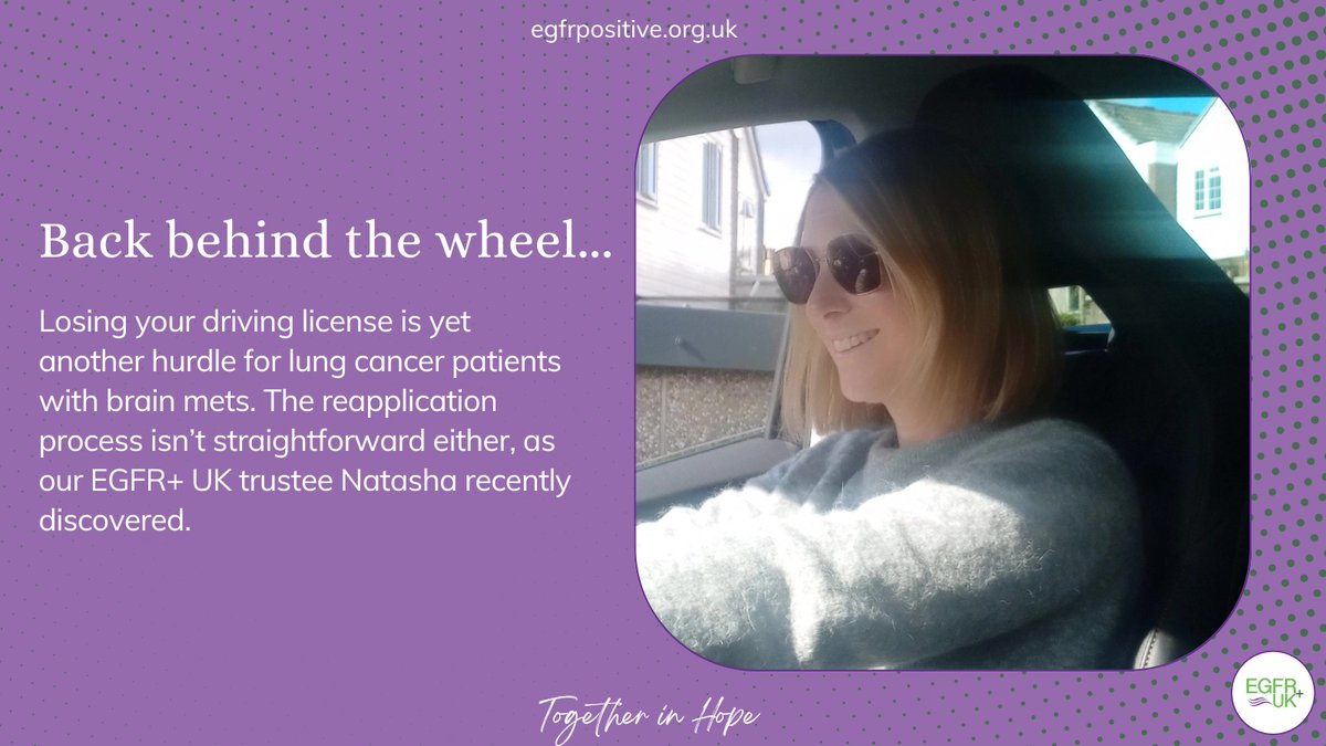 Losing your driving license 🚙 is yet another hurdle for #LungCancer patients with #BrainMets. Reapplying isn’t easy either, as our #EGFR+ UK trustee Natasha discovered. She shares her experience and helpful tips on navigating this complex process 🔗 egfrpositive.org.uk/mar24-driving-…