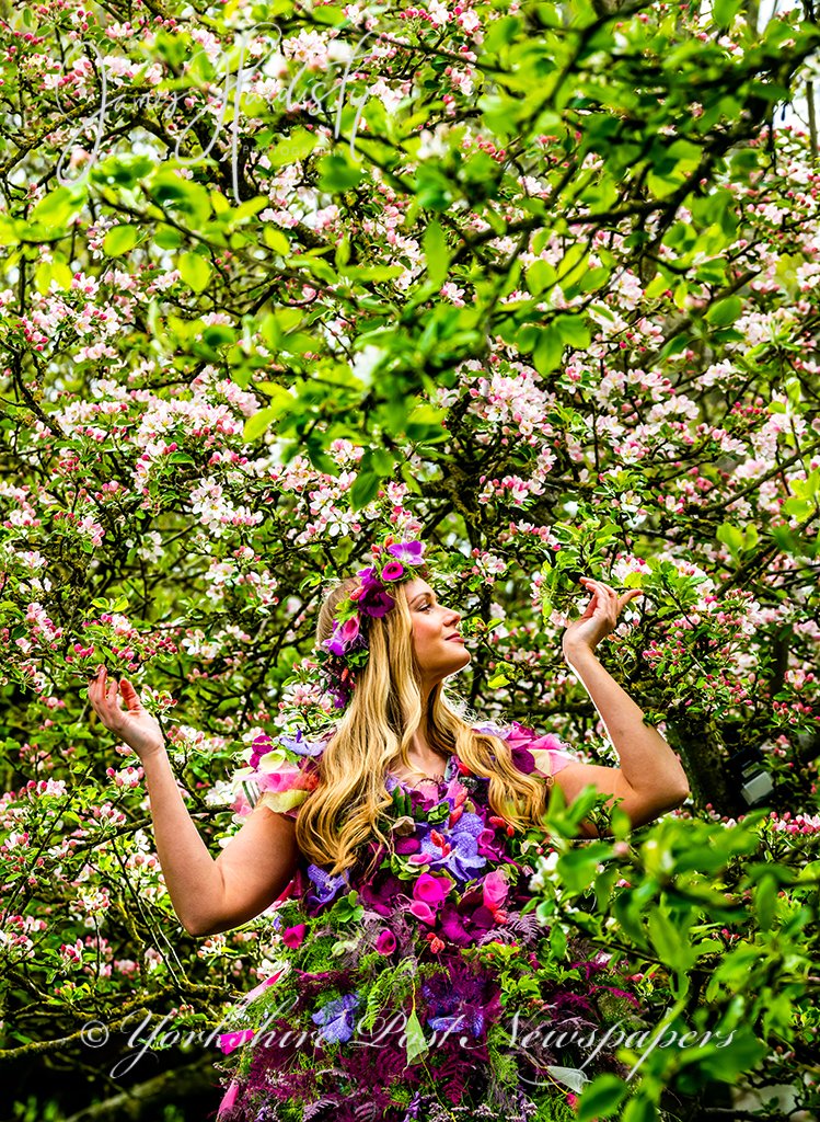 #Blooming #gorgeous #model Lucy Kent wearing a #floral #dress inspired by the timeless masterpiece 'La Primavera' by Botticelli ahead of the @HarrogateFlower @greatyorkshow ground see @yorkshirepost @YPinPictures #Harrogate #Flowers #gardening #yorkshire @MarisaCashill