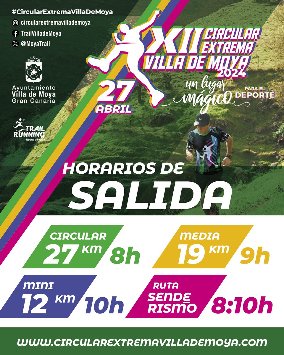 ‼️ Atención‼️ Toma nota de los horarios de salida de la XXI #circularextremavillademoya.

👏 Nos vemos el sábado 🏃🏼‍♂️🏃‍♀️.