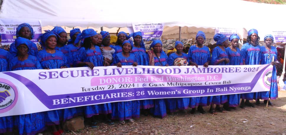 On Tuesday, April 23, we empowered 26 women's groups with a sum of 500.000 FCFA drawn across the North West Region of Cameroon through our secure livelihood program area. The project was sponsored by Fed Fed Washington DC. The event was graced with a colourful march past.